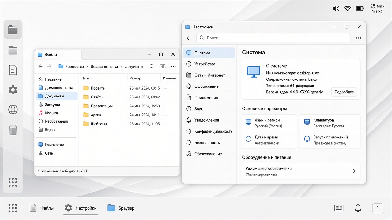Пример рабочего стола Astra Linux Desktop